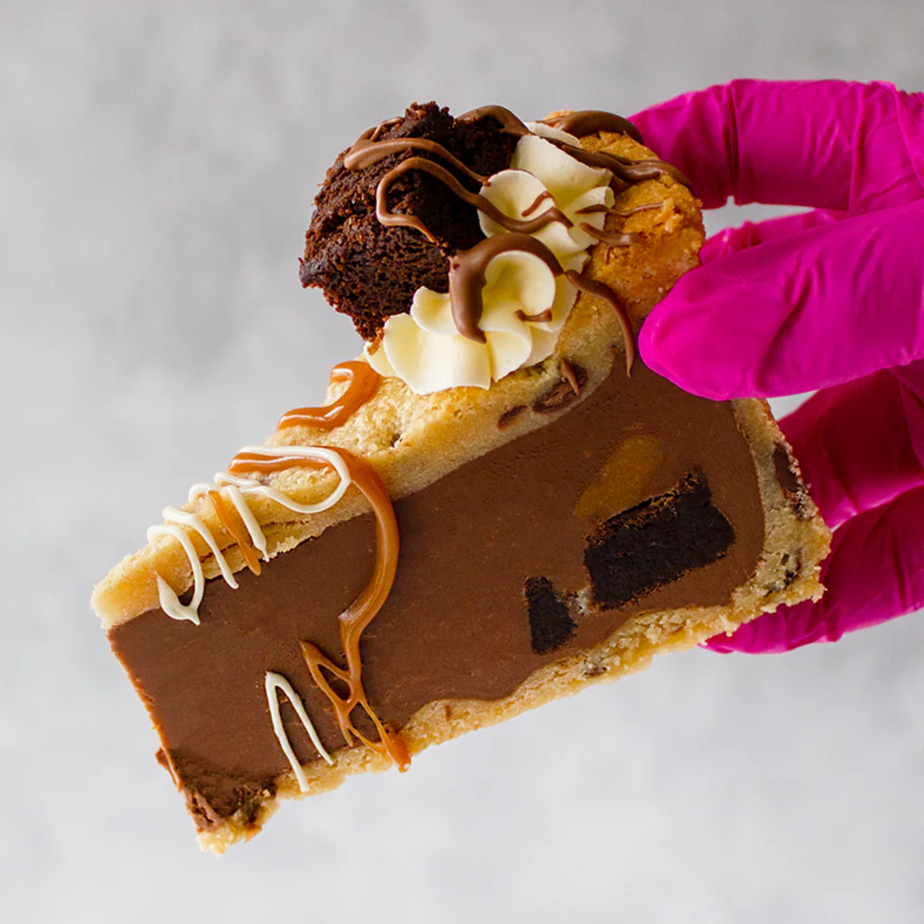 Caramel Brownie Cookie Pie Slice